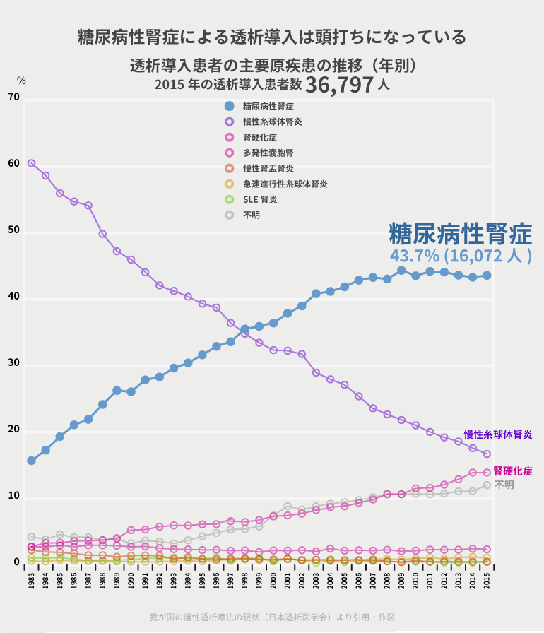 糖尿病性腎症による透析導入は頭打ちになっている＠糖キング第43話 降圧薬のBeyond　野見山崇